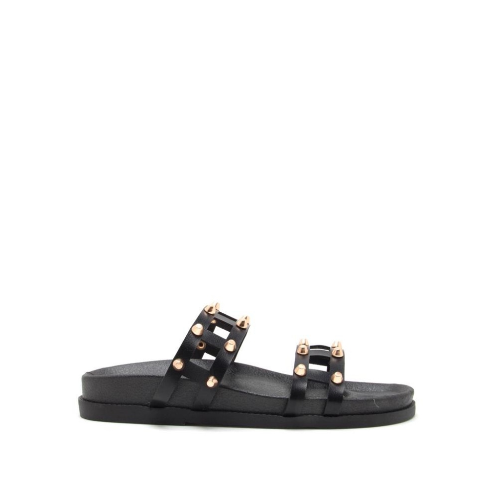 Studded Black Leather Slides - Picture 3 of 5